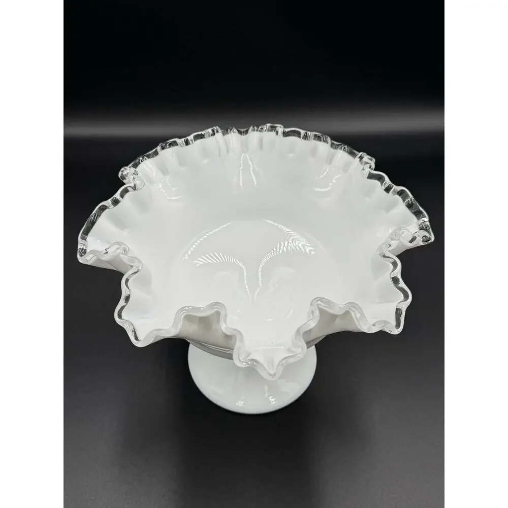 Fenton Silver Crest Milk Glass Bowl 8” Ruffled Edge Centerpiece Vintage Dish USA